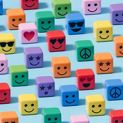 Colorful cubes on a blue surface