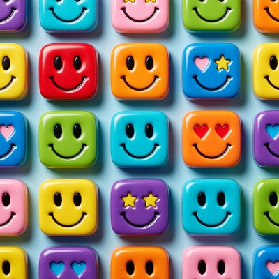 Colorful smiley face buttons on display