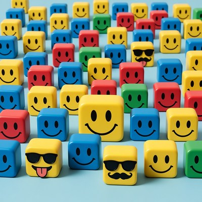Colorful blocks with faces display