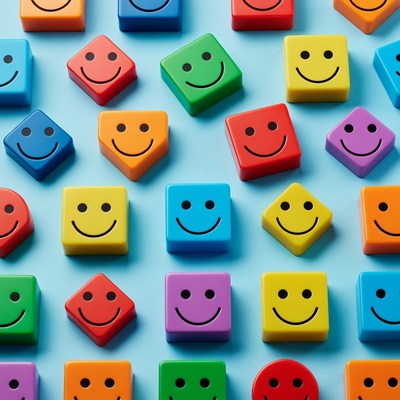 Colorful blocks with smiley faces