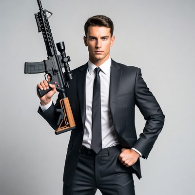 Man in suit holding a gun