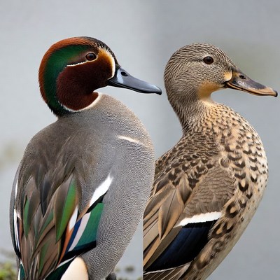 Male and female ducks side by side