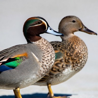 Two ducks standing side by side