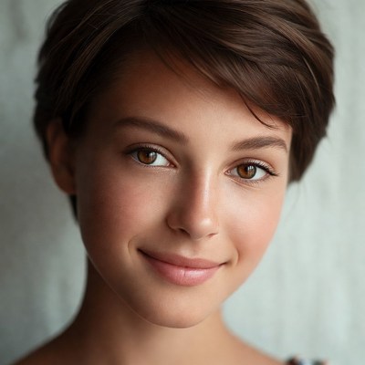 Young woman smiling with short hair