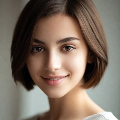 Young woman with short hair smiling
