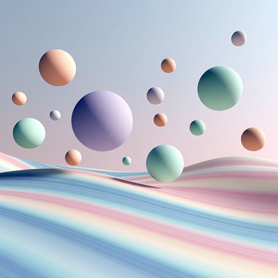 Colorful spheres in abstract landscape