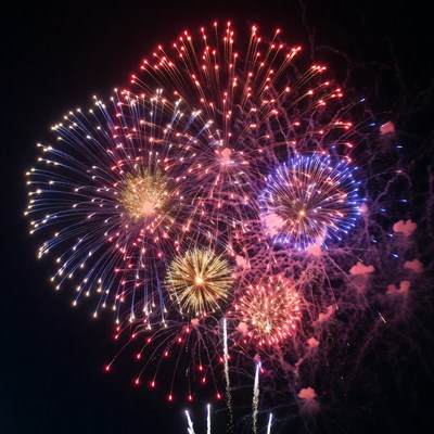 Colorful fireworks display at night