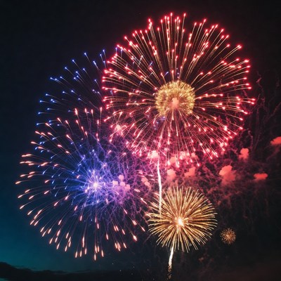 Fireworks display at night sky celebration