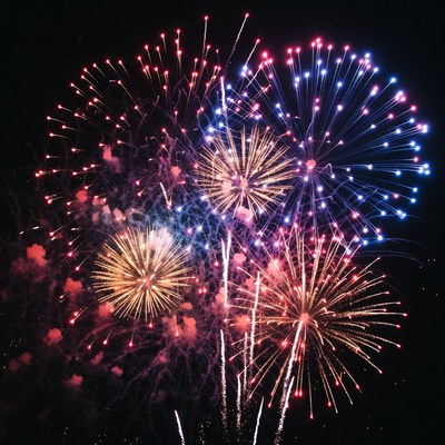 Colorful fireworks display at night
