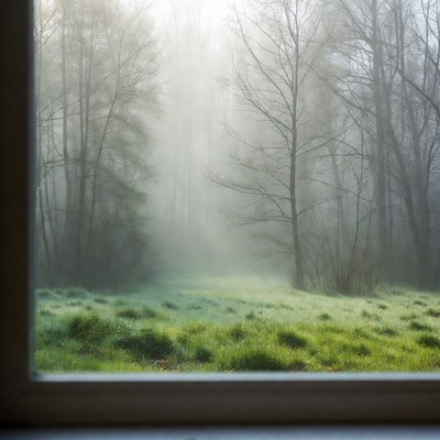 Mist over the green field