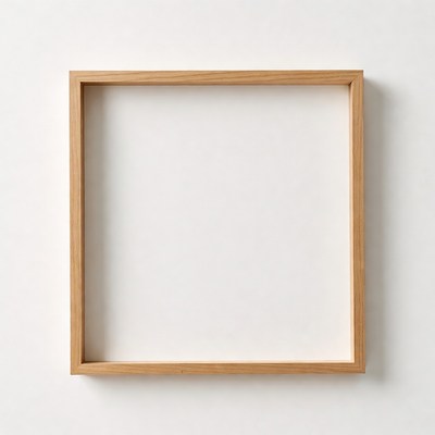 Empty wooden frame on white wall