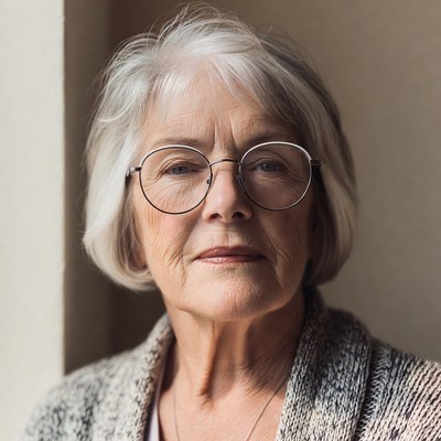 Older woman with glasses indoors