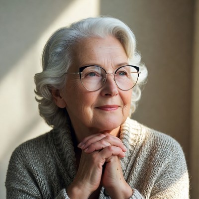 Elderly woman deep in thought