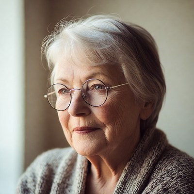 Elderly woman sitting by window