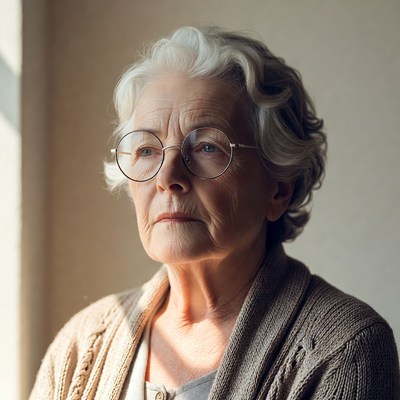 Elderly woman by window during day