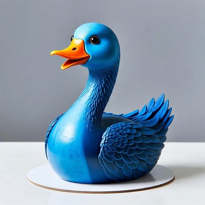 Blue duck sculpture on display indoors