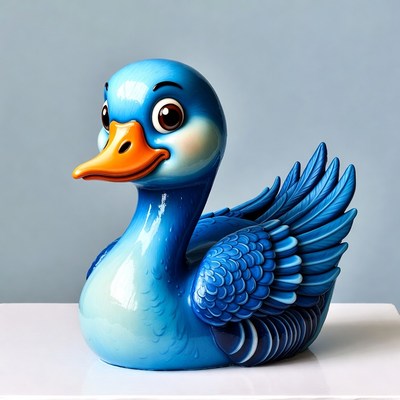 Blue duck figure on a table