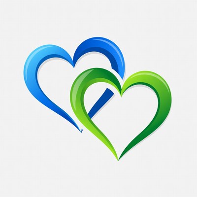 Hearts in blue and green colors