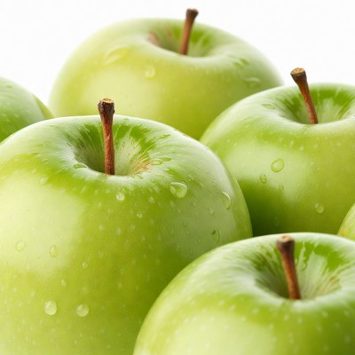 Green apples on a white background
