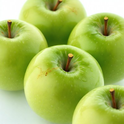 Group of green apples on a surface