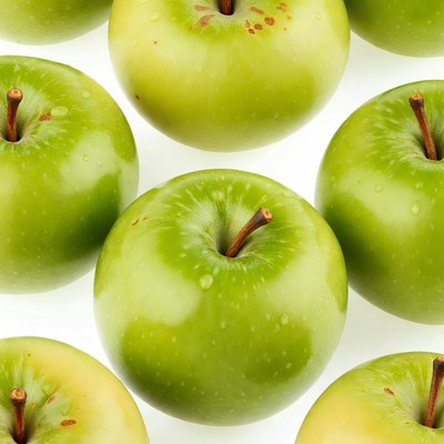 Green apples placed on a white surface
