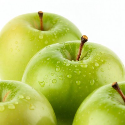 Fresh green apples on a white background