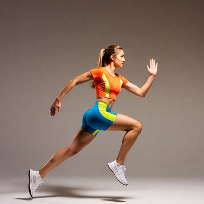 Female athlete running in bright sportswear