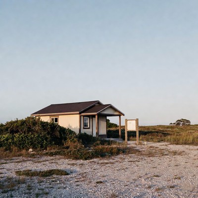 Small house by open field