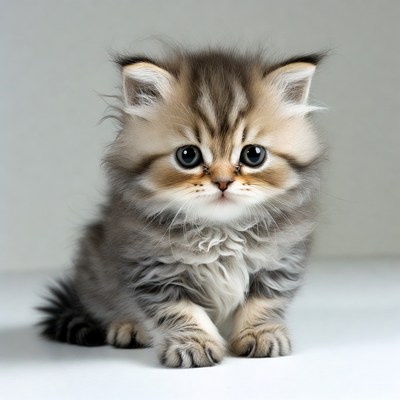 Cute fluffy kitten sits quietly indoors