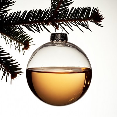 Glass ornament hanging on tree branch