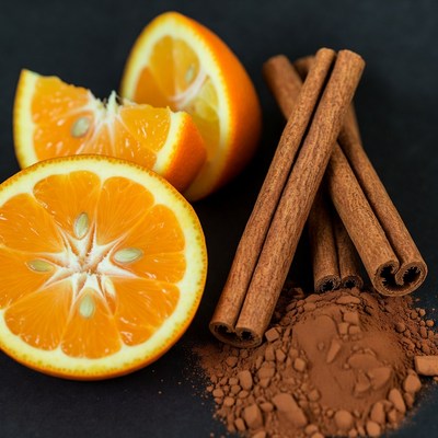 Cinnamon and orange on black background