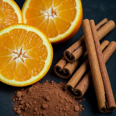 Slices of orange with cinnamon sticks