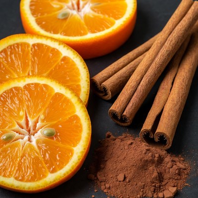 Citrus and spice on black surface