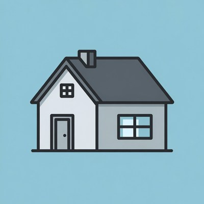 Simple house drawing on blue background