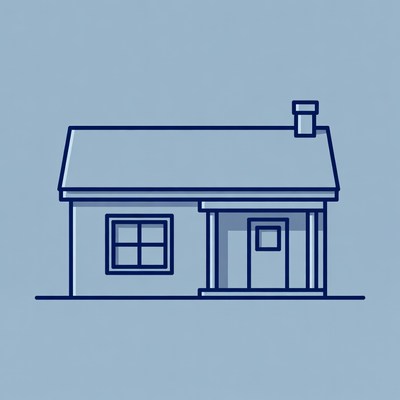 Simple house drawing on blue background