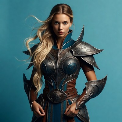 Woman in armor poses with confidence