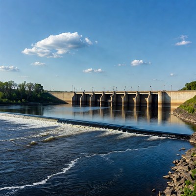 Dam at river with clouds above