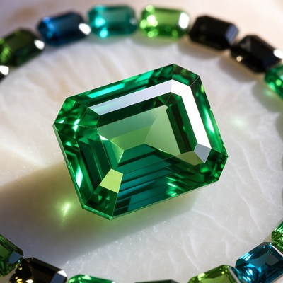 Green gemstones on display for sale