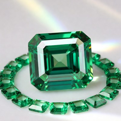 Sparkling green gems displayed together