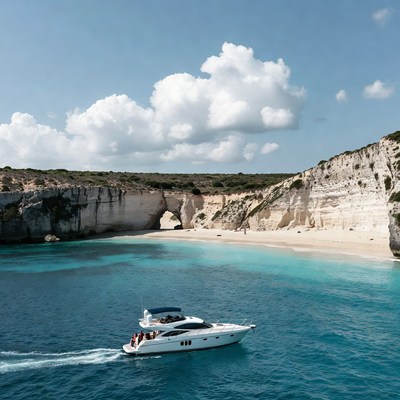 Boat moving near sandy beach
