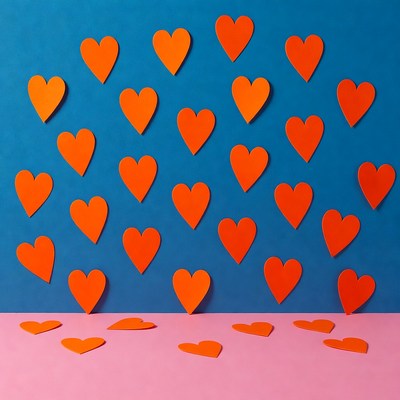 Hearts on a blue wall