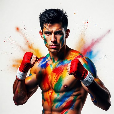 Colorful fighter in action stance