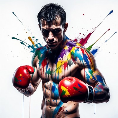 Boxer with colorful splashes