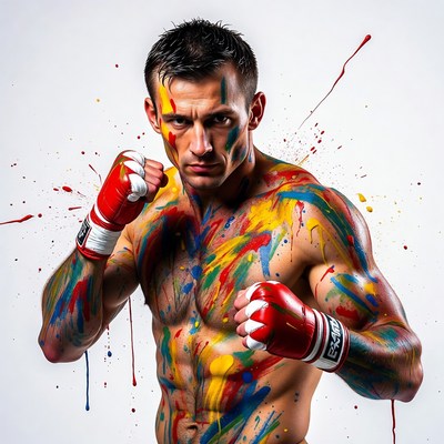 Colorful fighter poses for camera