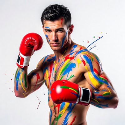 Boxer with body paint ready to fight