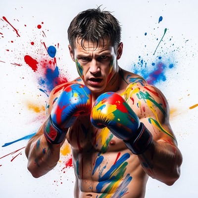 Boxer with colorful paint splash