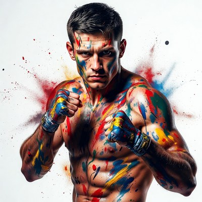 Fighter with body paint in studio