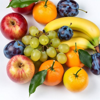 Colorful fruit arrangement on white background