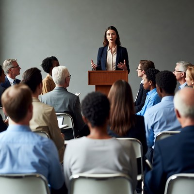 Speaker addresses audience in conference room
