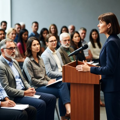 Woman speaks at business conference event